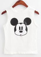 Romwe Mickey Print White Tank Top