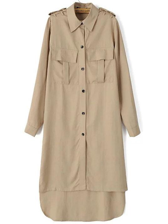 Romwe Khaki Single Breasted High Low Long Coat