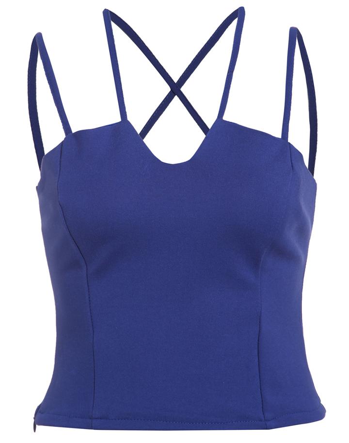 Romwe Spaghetti Strap With Zipper Blue Cami Top