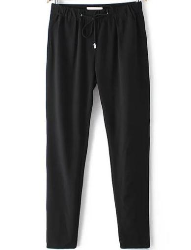 Romwe Drawstring Chiffon Black Pant