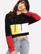 Romwe Cut And Sew Crop Hoodie