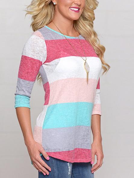 Romwe Color-block Striped Slim T-shirt