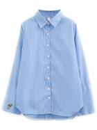 Romwe Blue Vertical Striped Sharp Collar Blouse