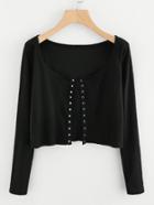 Romwe Single Breasted Ribbed Crop Knit Cardigan