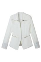 Romwe Romwe Zippered V-neck Slim White Coat