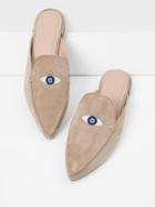 Romwe Embroidery Eye Pointed Toe Flats