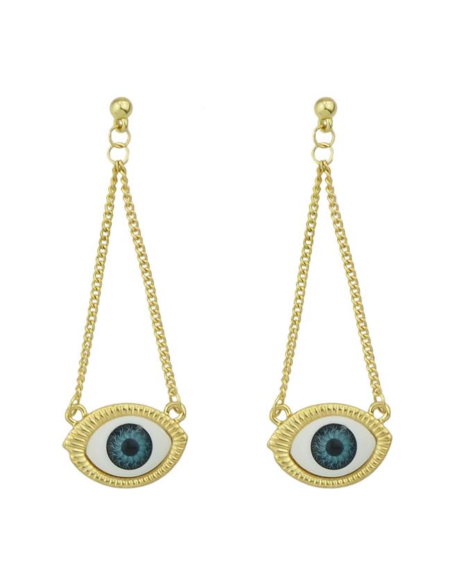 Romwe Gold Plated Imitation Gemstone Eye Shape Long Earrings