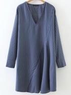 Romwe Blue Vertical Striped Letter Print Dress