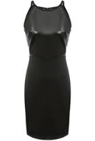 Romwe Spaghetti Strap Contrast Pu Leather Dress