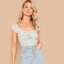 Romwe Allover Floral Form Fitted Tee