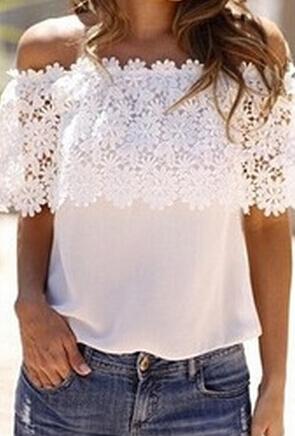 Romwe White Off The Shoulder Floral Crochet Lace Blouse