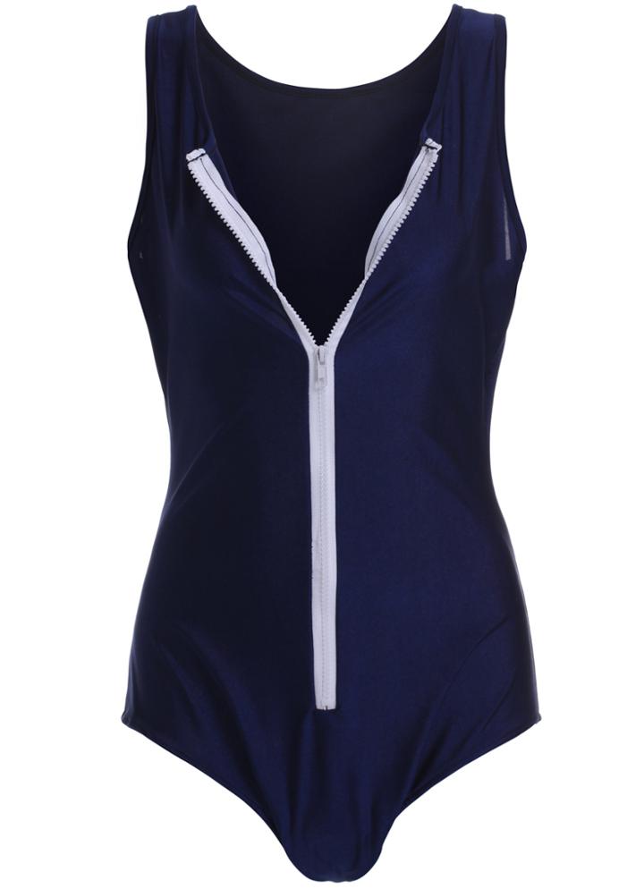 Romwe Contrast Zipper Sexy Swimwear
