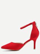 Romwe Red Ankle Strap Pointed Toe Heels