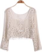 Romwe Scope Neck Embroidered Lace Apricot Blouse