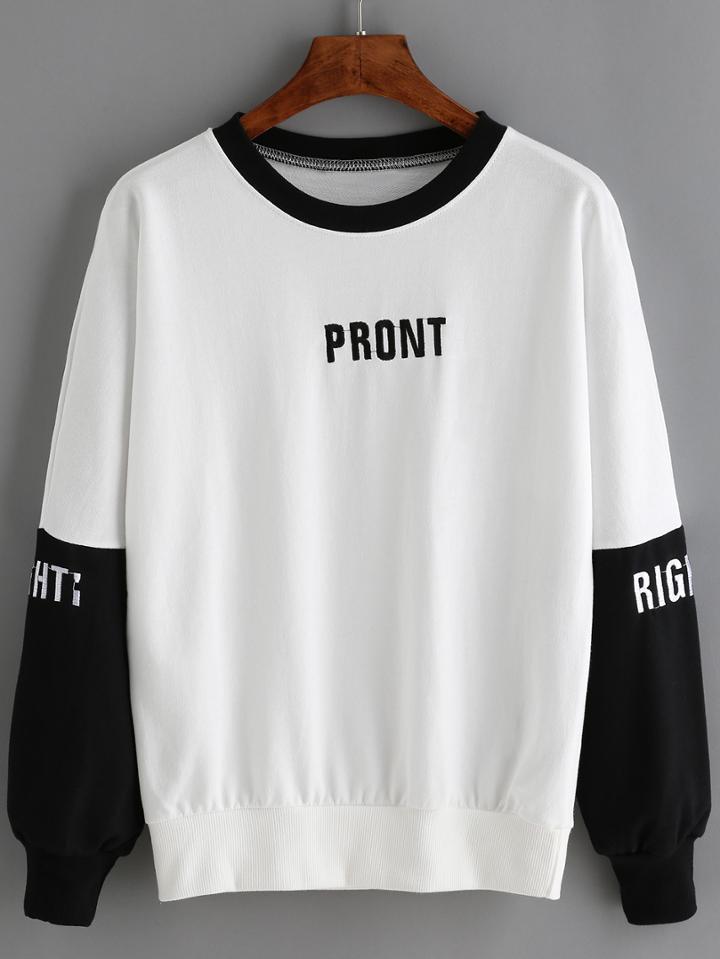 Romwe Dropped Shoulder Seam Letter Embroidered Black Sweatshirt