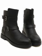 Romwe Black Round Toe Buckle Straps Short Boots
