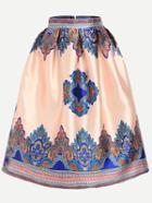 Romwe Aztec Print Flare Skirt