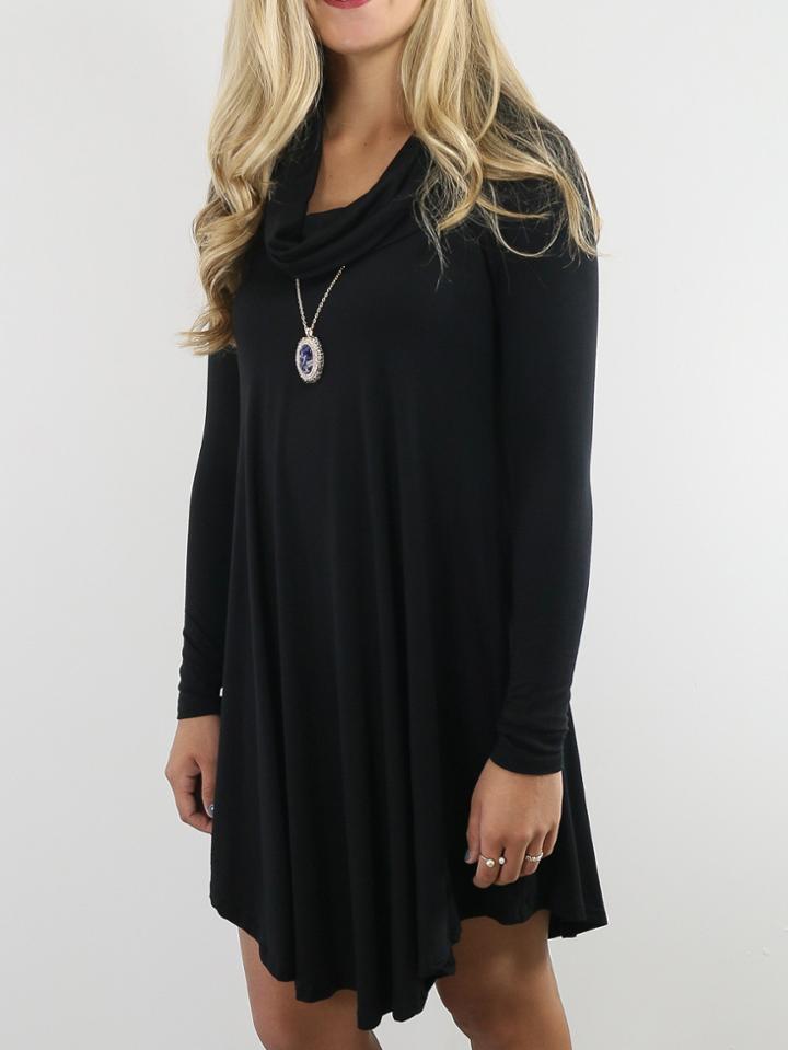Romwe Draped Neck Shift Black Dress
