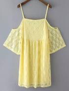Romwe Yellow Bell Sleeve Cold Shoulder Lace Dress
