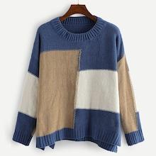 Romwe Colorblock Dip Hem Jumper