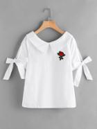 Romwe Sailor Collar Rose Patch Bow Tie Sleeve Blouse