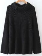 Romwe Black Turtleneck Raglan Sleeve Sweater