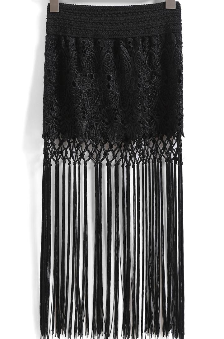 Romwe Elastic Waist With Tassel Lace Dress