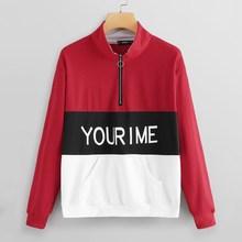 Romwe Letter Print Half Placket Sweatshirt