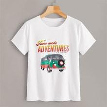 Romwe Car And Letter Print Tee