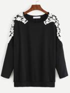 Romwe Black Crochet Contrast T-shirt