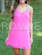 Romwe Hot Pink Backless Straps Shift Dress