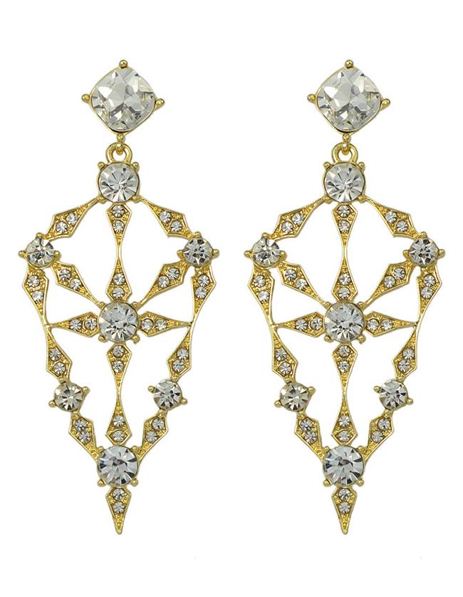 Romwe Gold Long Hanging Stud Earrings