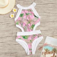 Romwe Tropical Cutout One Piece Swimsuit