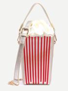 Romwe Vertical Striped Bucket Bag With Chain Strap