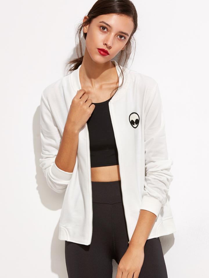 Romwe White Alien Embroidered Jacket