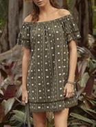 Romwe Olive Green Dot Print Off The Shoulder Dress