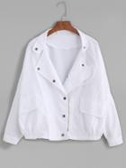 Romwe White Raglan Sleeve Button Front Elastic Hem Jacket