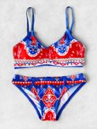 Romwe Mixed Print Beach Bikini Set