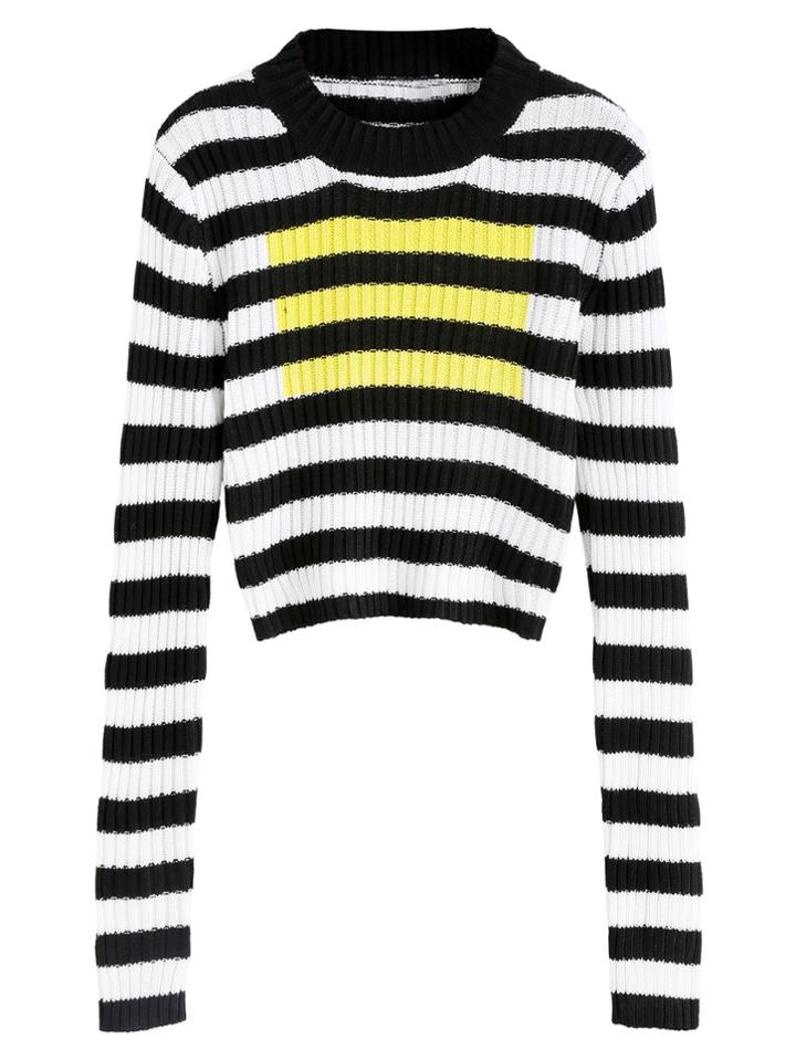 Romwe Black White Striped Long Sleeve Tight Sweater