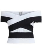 Romwe Black White Off The Shoulder Slim Blouse