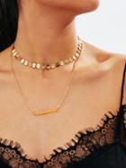 Romwe Sequin & Bar Design Double Layered Chain Necklace