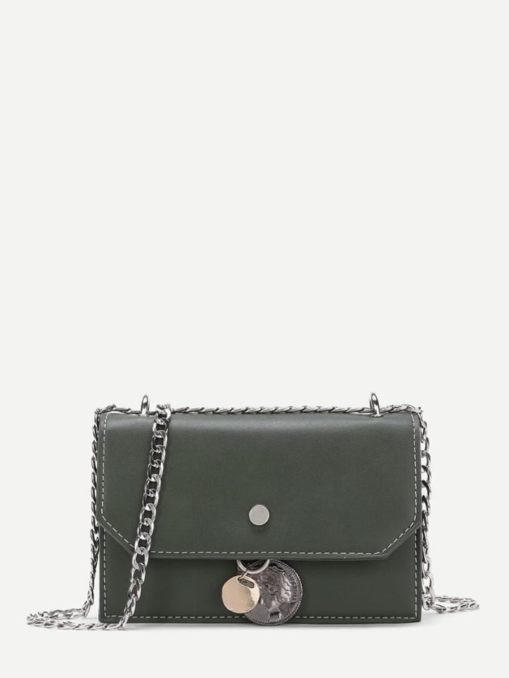 Romwe Coin Detail Crossbody Chain Bag
