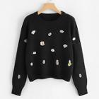 Romwe Mixed Embroidery Applique Sweater