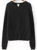 Romwe Black Long Sleeve Cable Knit Crop Sweater