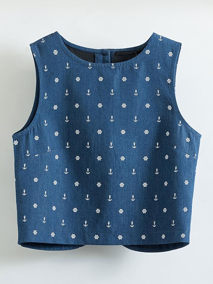 Romwe Single Breasted Back Sleeveless Denim Top