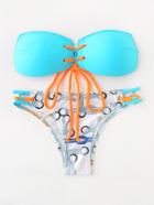 Romwe Lace Up Cut Out Side Bandeau Bikini Set