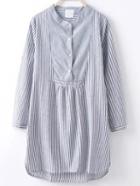 Romwe Black And White Vertical Striped High Low Shirt Dress