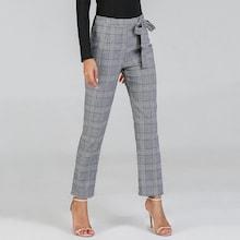 Romwe Waist Knot Plaid Pants