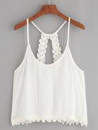 Romwe White Hollow Out Crochet Racerback Crepe Cami Top