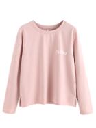 Romwe Pink Letter Print Long Sleeve T-shirt